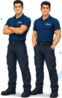 Twee medewerkers in Fenix-werkkledij, illustratie